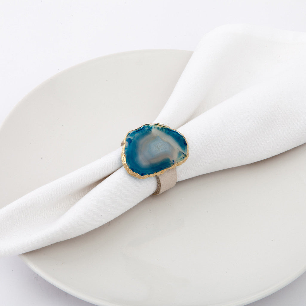 Metal Trimmed Agate Napkin Holder